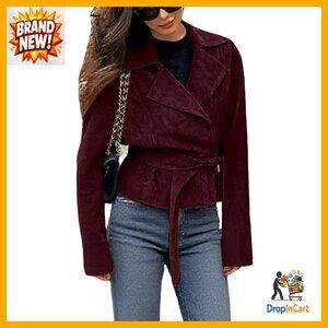 Faux Suede Cropped Wrap Coat Vintage Casual Elegant Belted Jacket Fall Fashion